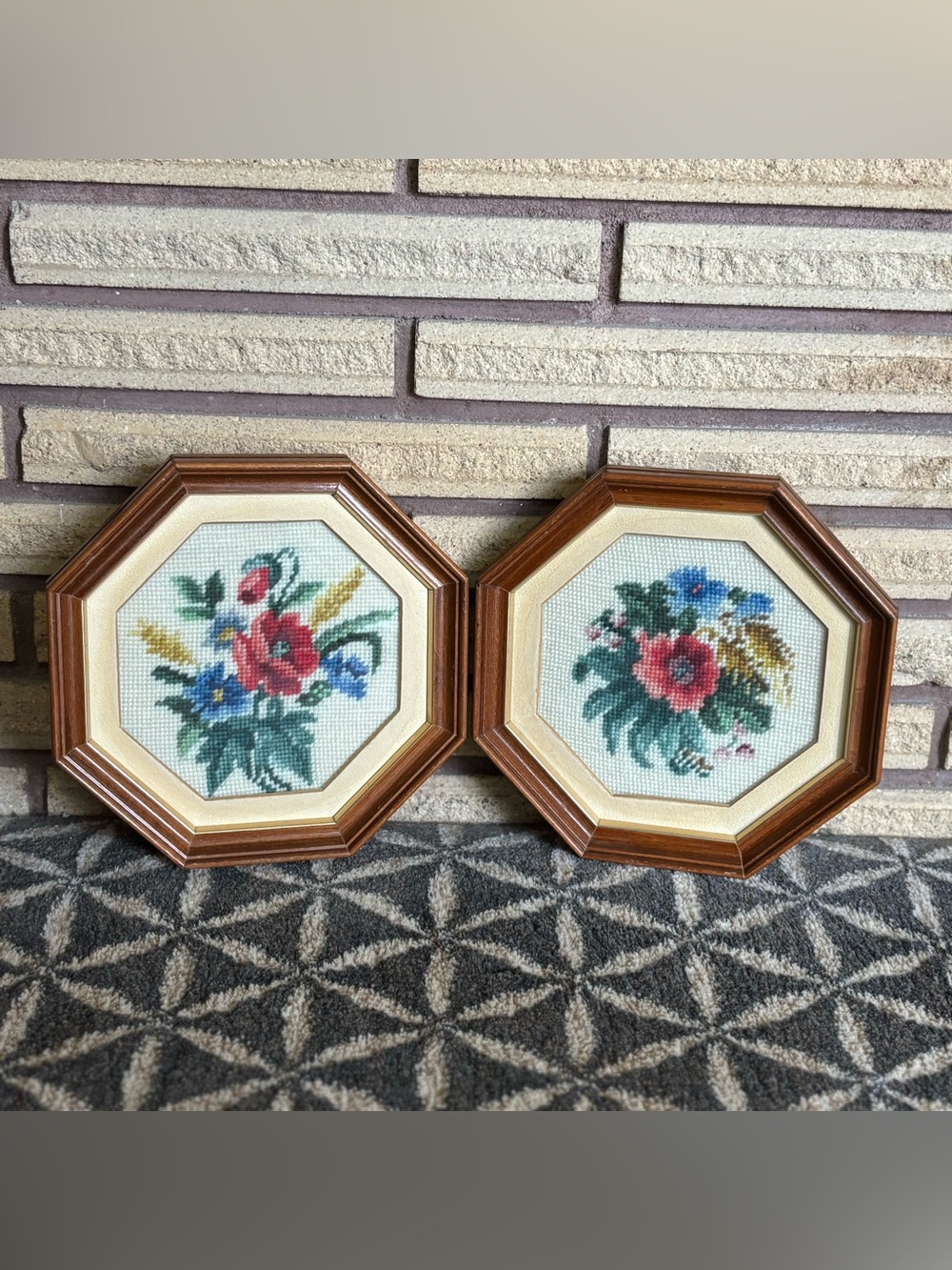 70's Floral Needlepoint Pictures - 2 - Victorian Art - Handmade Floral Pictures - Picture 11 of 16